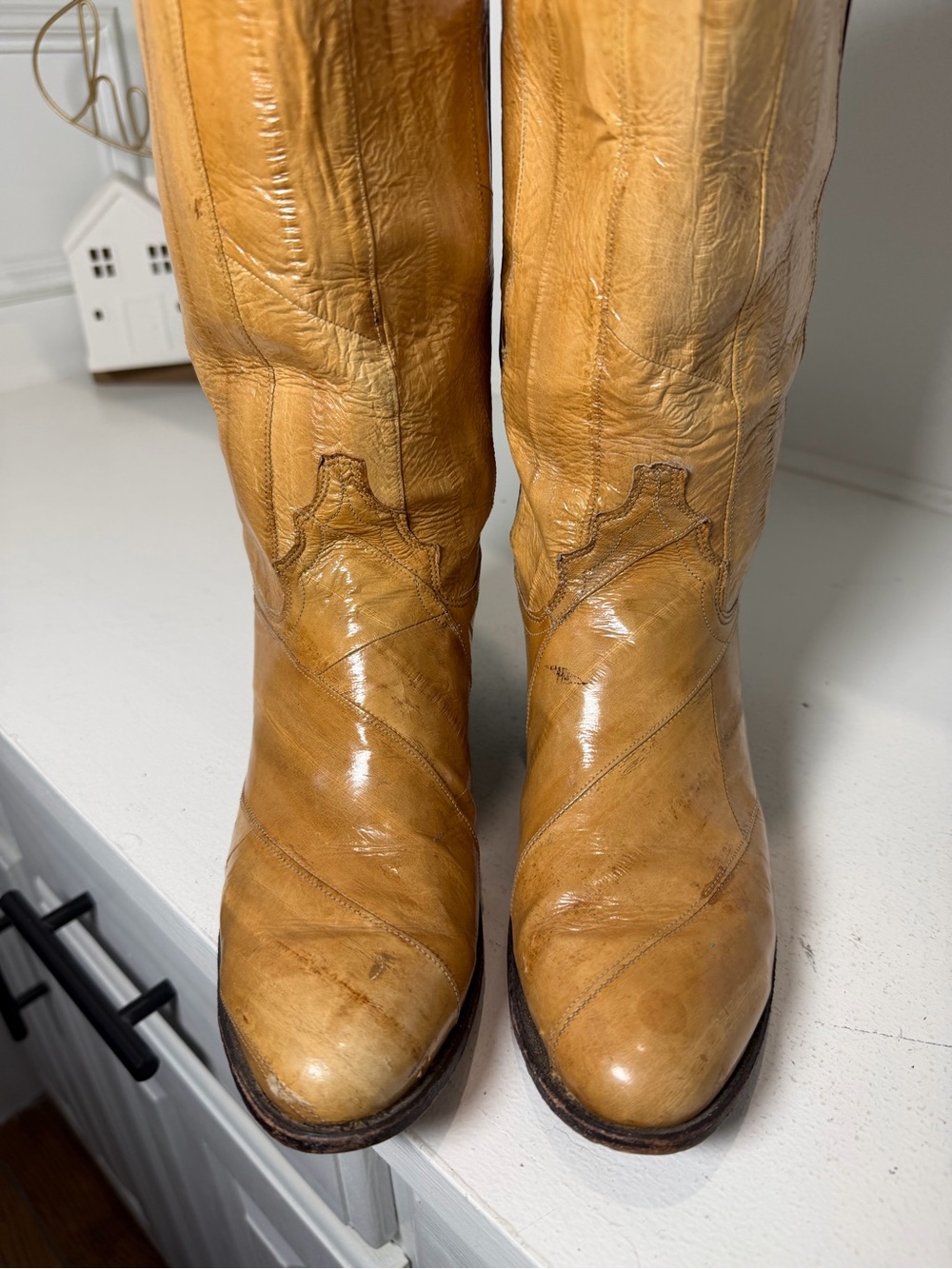 Vintage Justin Eel Skin Cowboy Boots Women's 6B Made in USA Tan Exotic Leather - Picture 3 of 10